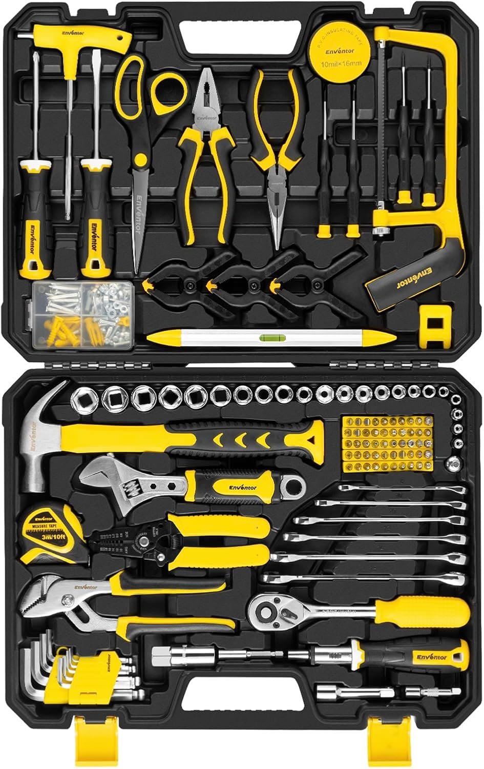 enventor tool kit set, 218pcs general household hand tool kit with storage toolbox, complete home auto repair tool set enventor tool kit set, 218pcs general household hand tool kit with storage toolbox, complete home auto repair tool set