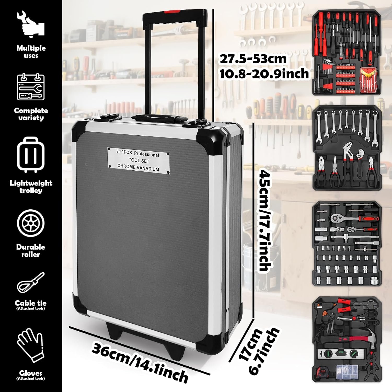810 pcs tool set case mechanics kit box organize castors toolbox trolley + free glove amazing tour 810 pcs tool set case mechanics kit box organize castors toolbox trolley + free glove amazing tour