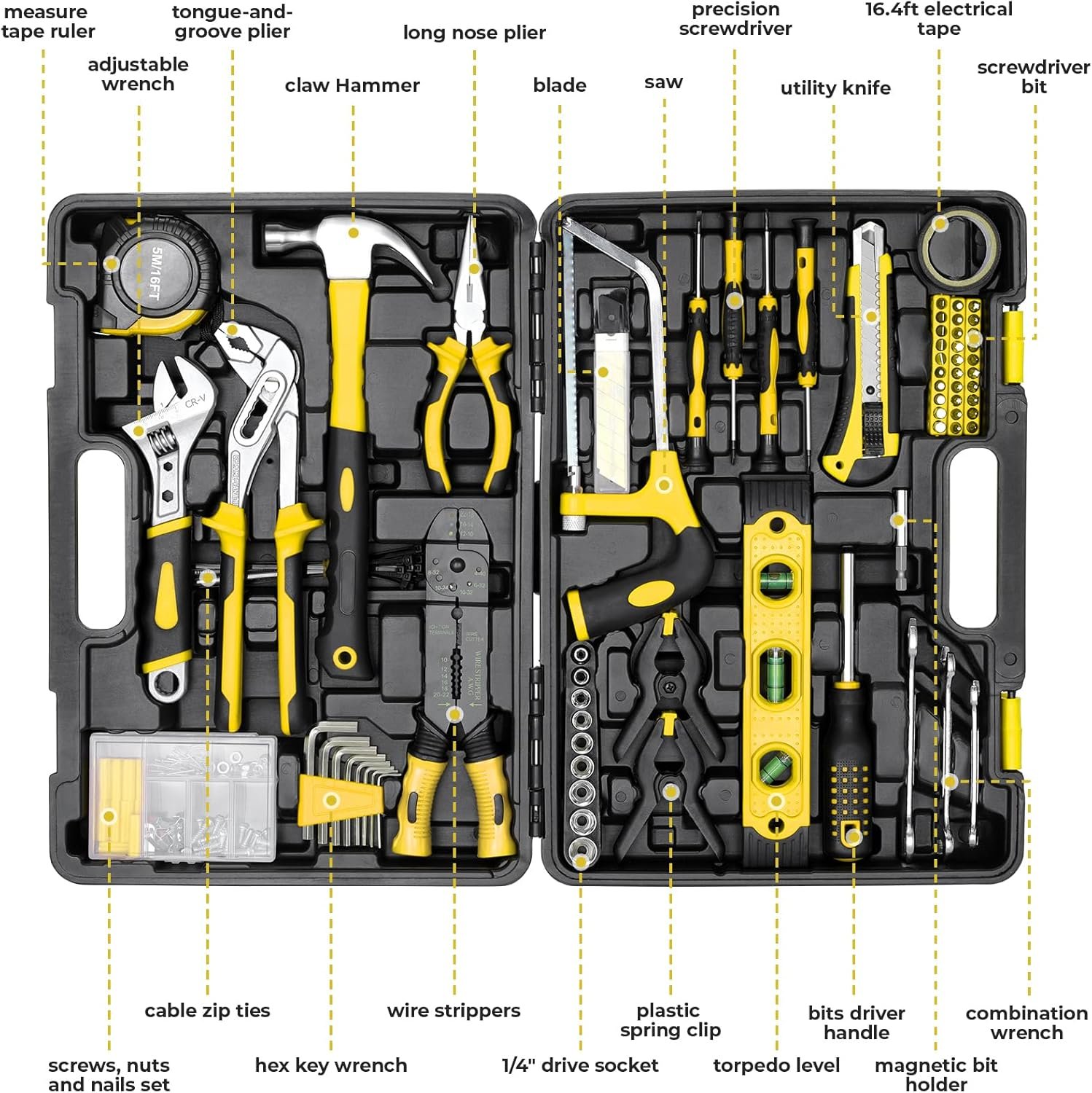tlgreen 218 piece tool kit, professional mechanic tool set with portable toolbox, saw, adjustable wrench, socket set, screwdrivers & more for diy repairs in home, garage, apartment tlgreen 218 piece tool kit, professional mechanic tool set with portable toolbox, saw, adjustable wrench, socket set, screwdrivers & more for diy repairs in home, garage, apartment