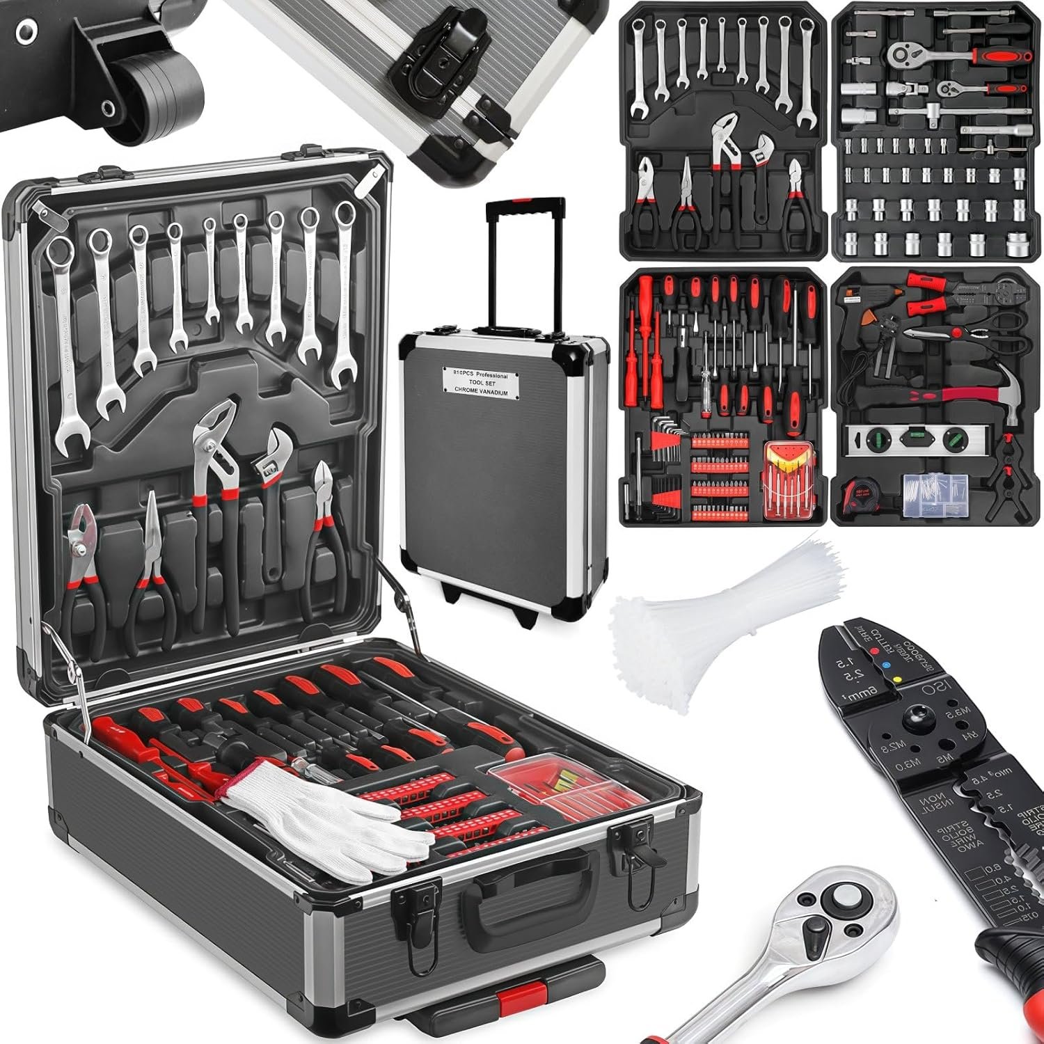 810 pcs tool set case mechanics kit box organize castors toolbox trolley + free glove amazing tour 810 pcs tool set case mechanics kit box organize castors toolbox trolley + free glove amazing tour