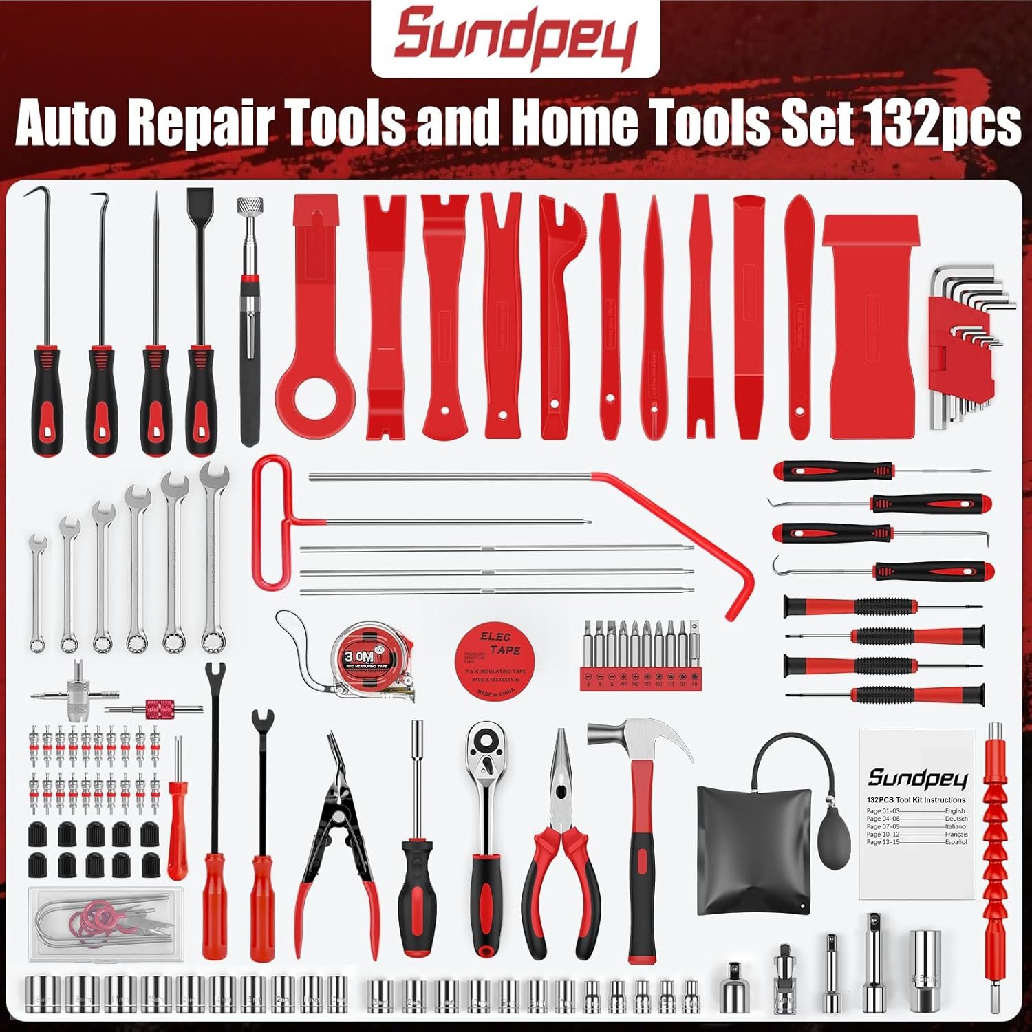 sundpey 132 pcs car tool kit general basic portable home and automotive repair tool set with drawer for men women with pickup & hook & fastener & valve stem removal tools for car rv truck motorcycle sundpey 132 pcs car tool kit general basic portable home and automotive repair tool set with drawer for men women with pickup & hook & fastener & valve stem removal tools for car rv truck motorcycle